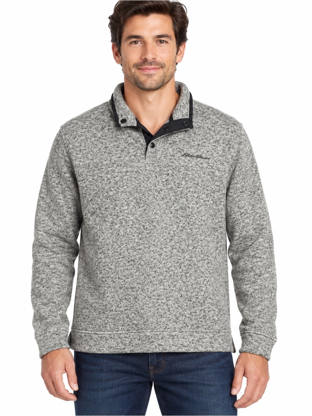 Eddie Bauer Men’s L Radiator Fleece Snap Mock Pullover Gray Heather